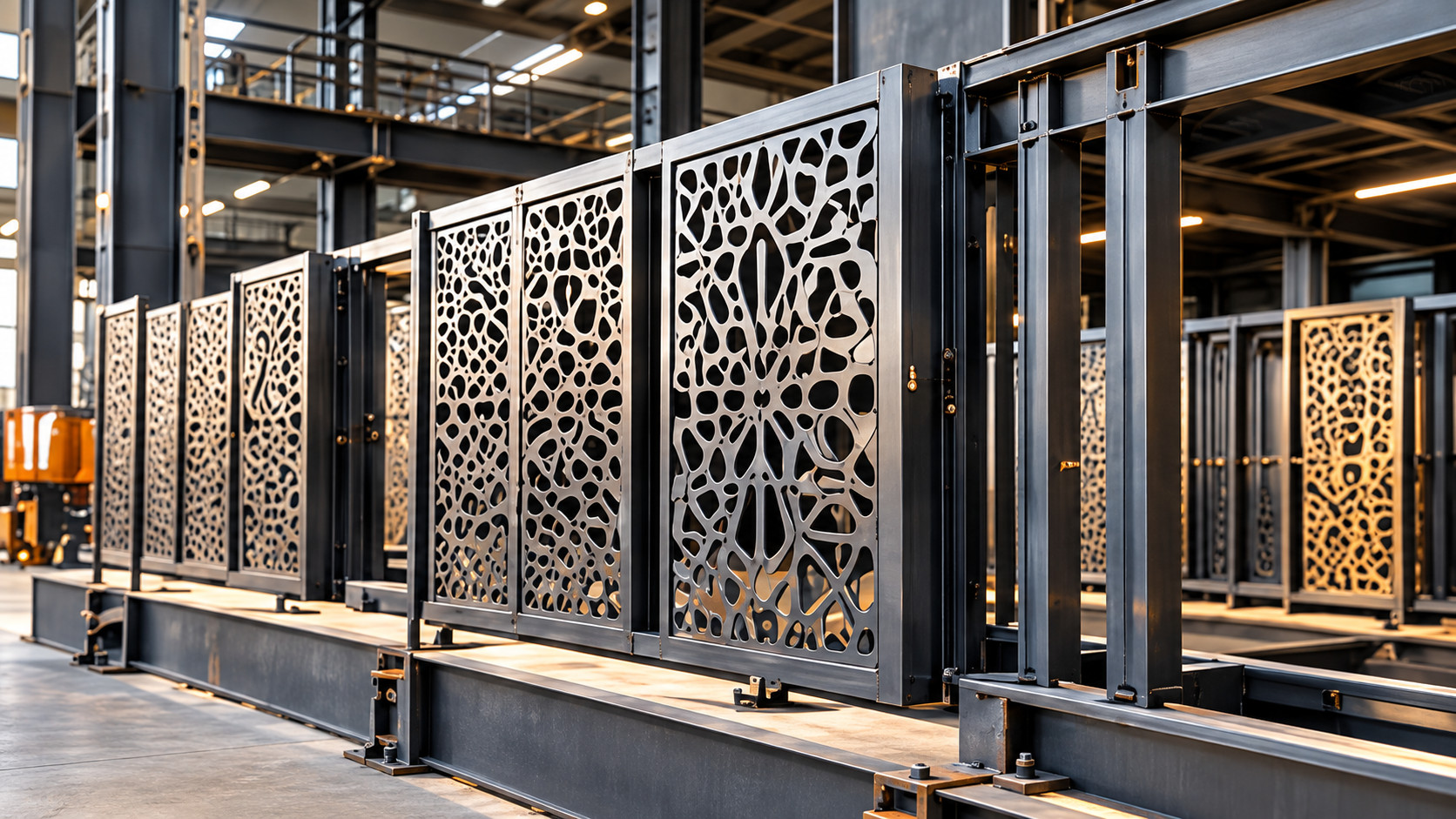 Decorative metalwork and architectural metal screens at a workshop